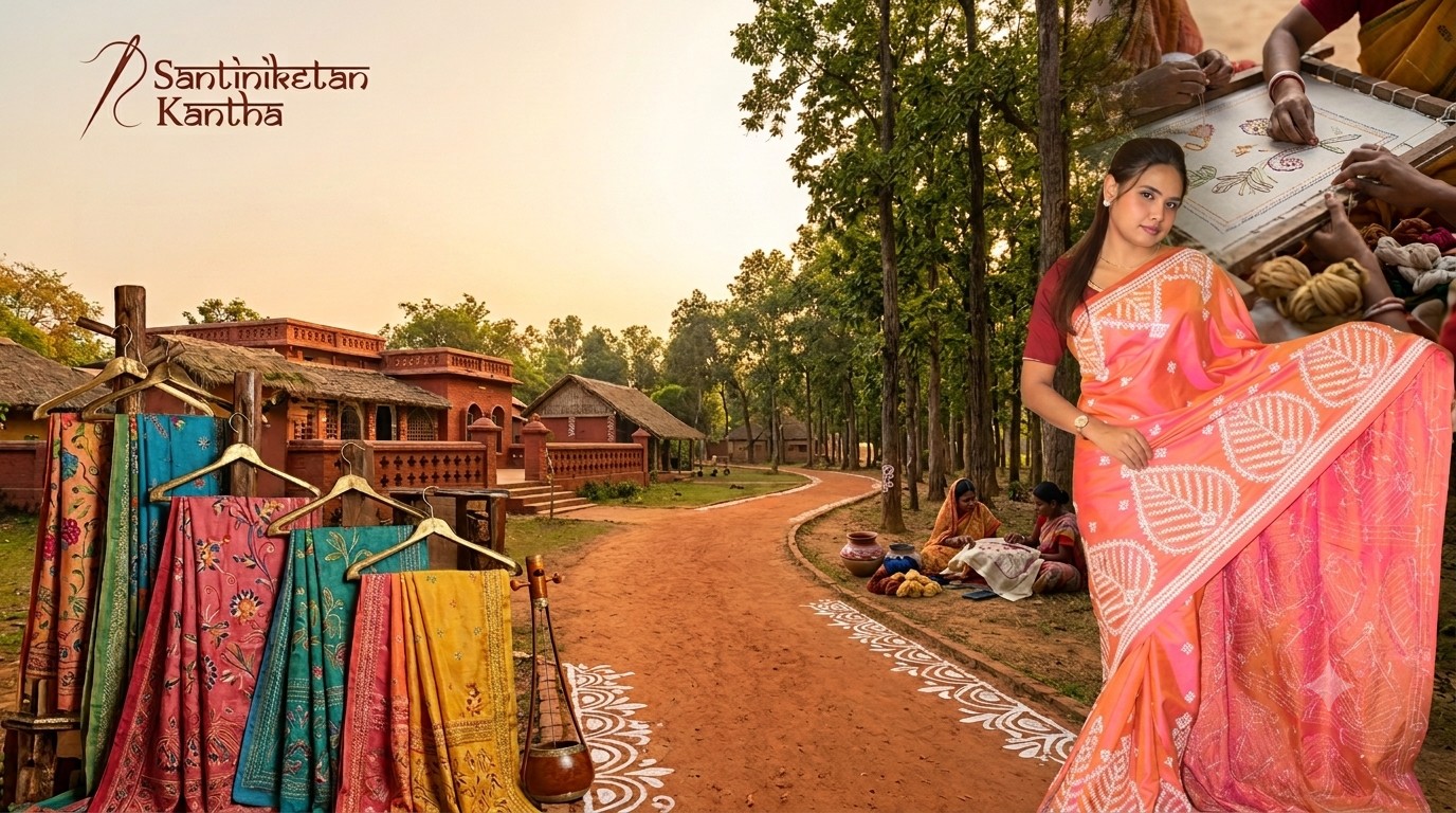 Handmade Kanthastitch Saree