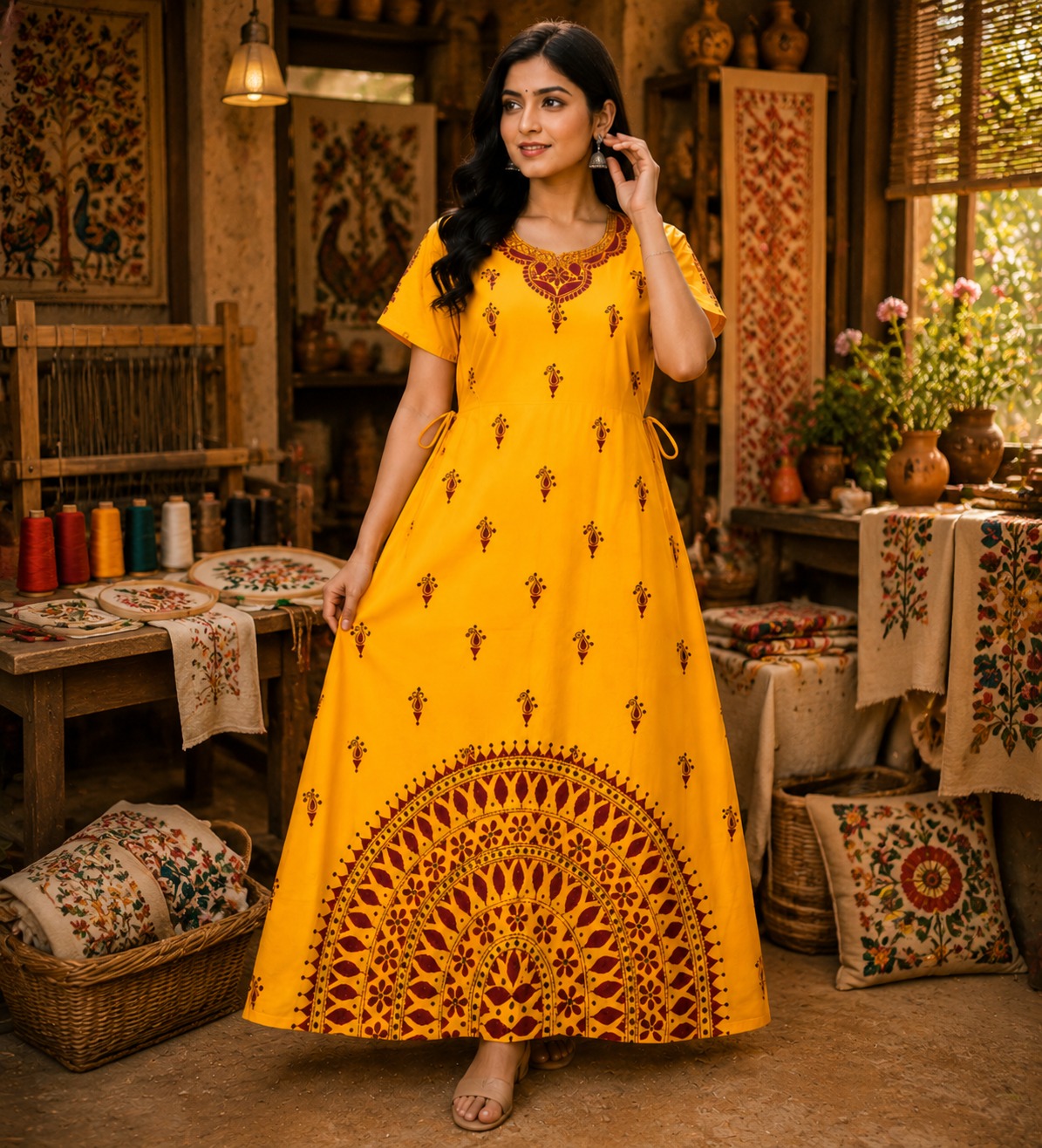 Women's  Printed Cotton Maxi Kurti