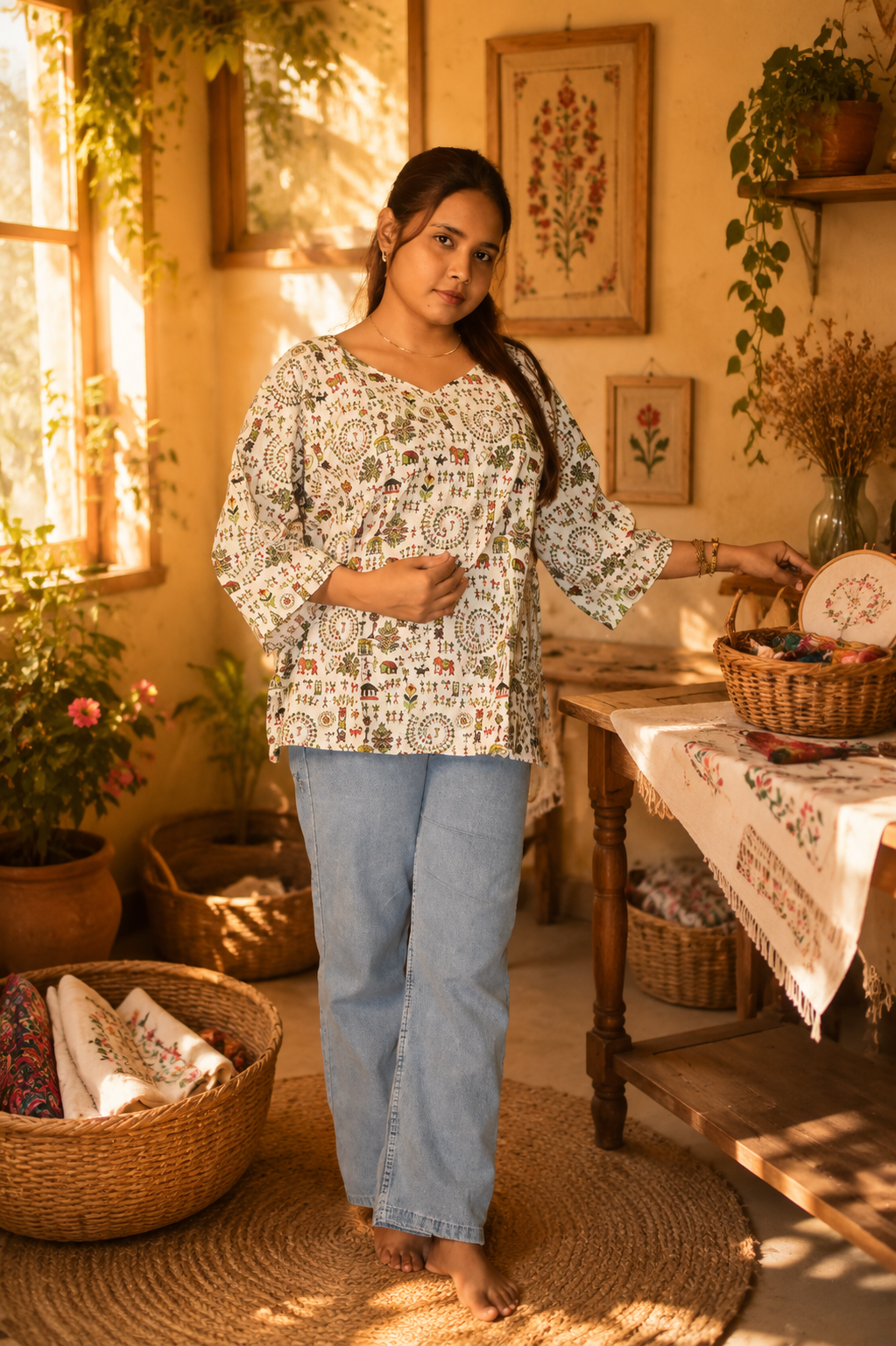 Women's Handmade Kantha Stitch Cotton Kurti