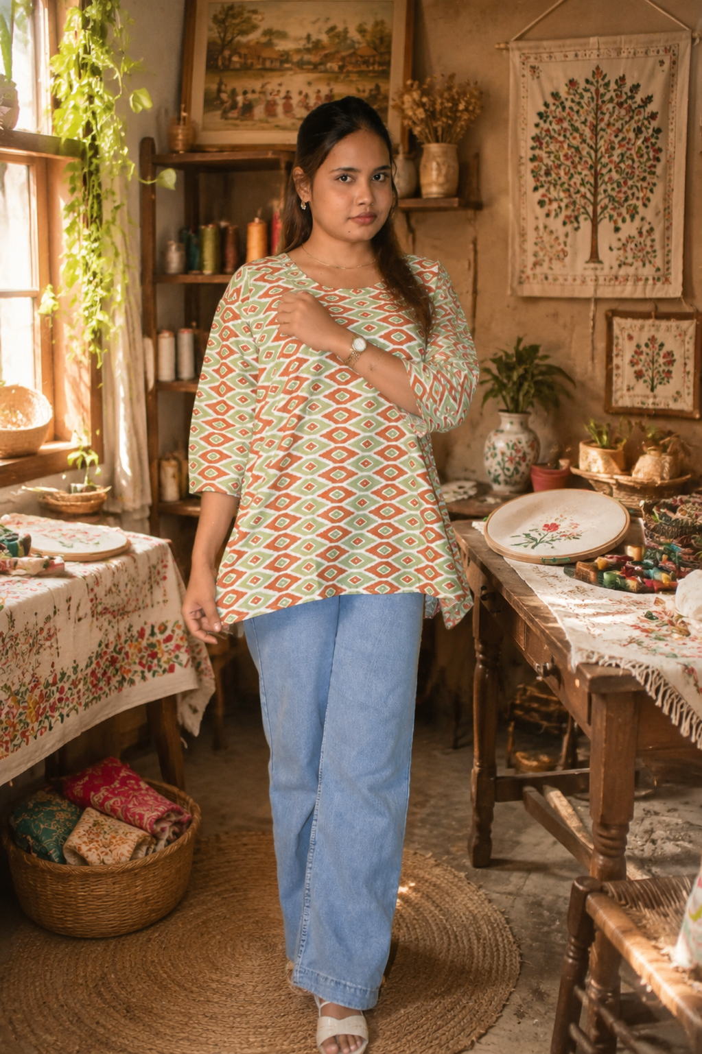 Women's Handmade Kantha Stitch Cotton Kurti