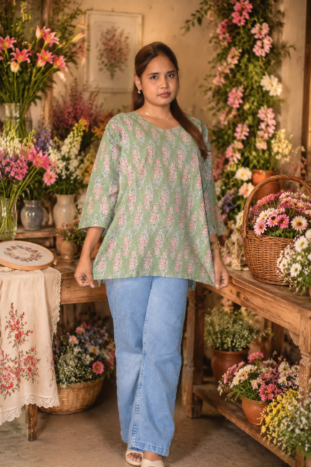 Women's Handmade Kantha Stitch Cotton Kurti