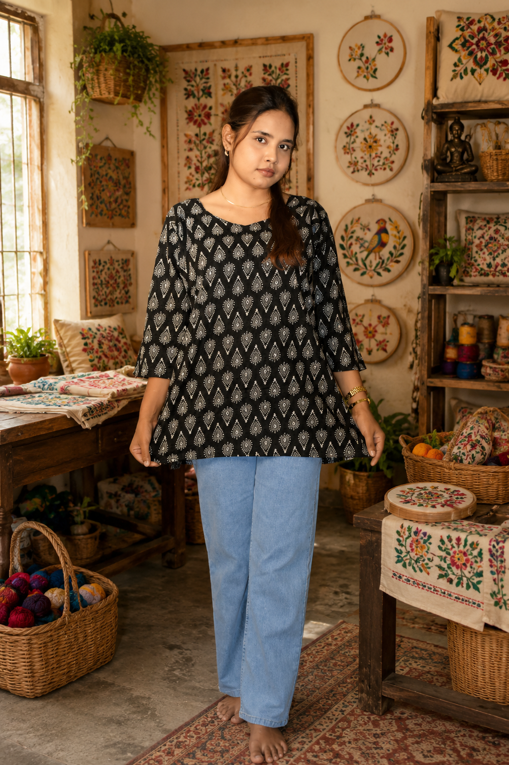 Women's Handmade Kantha Stitch Cotton Kurti