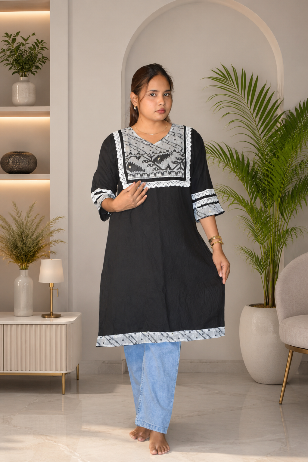 Women's Handmade Kantha Stitch Cotton Kurti