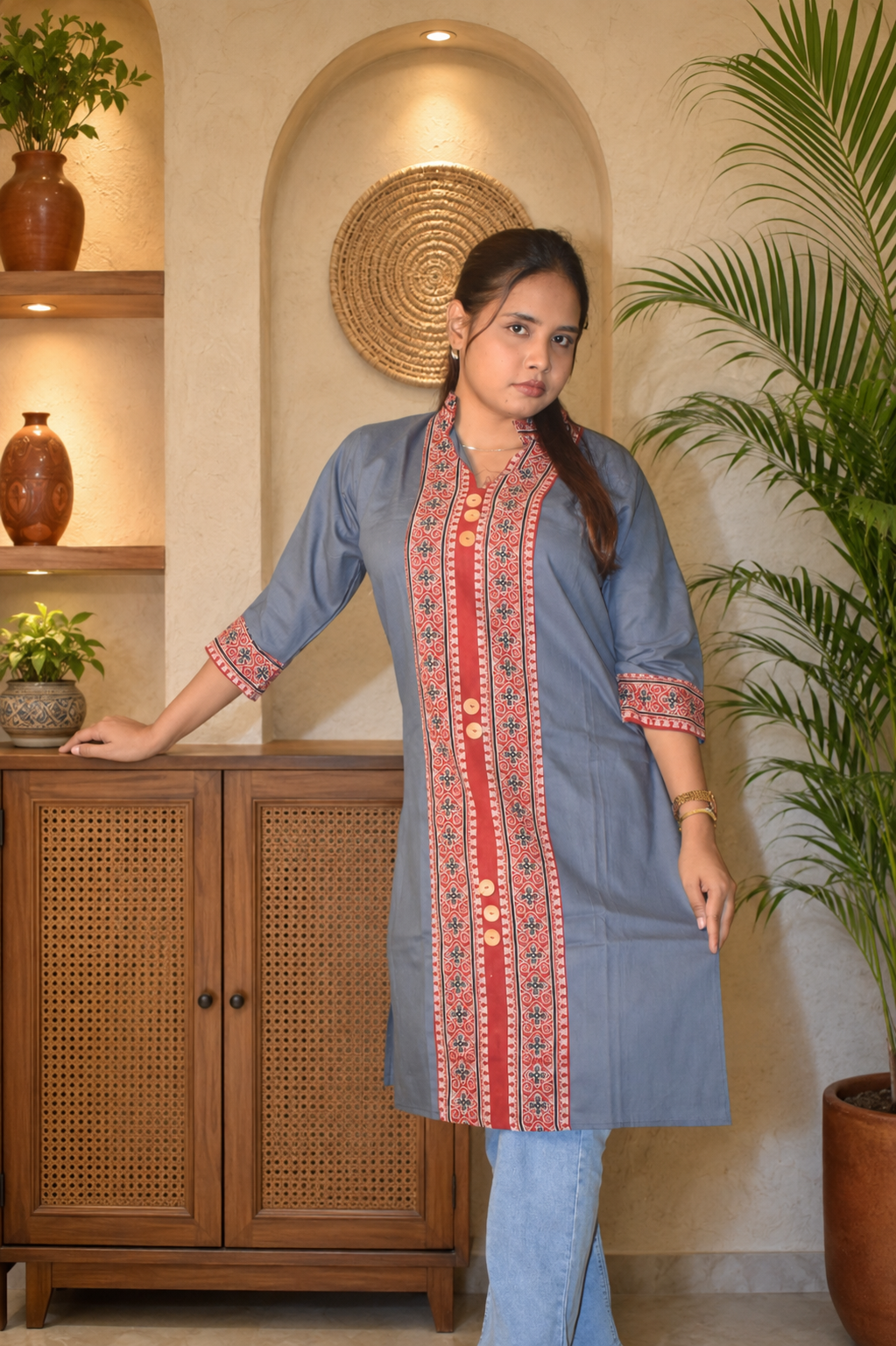Women's Handmade Kantha Stitch Cotton Kurti
