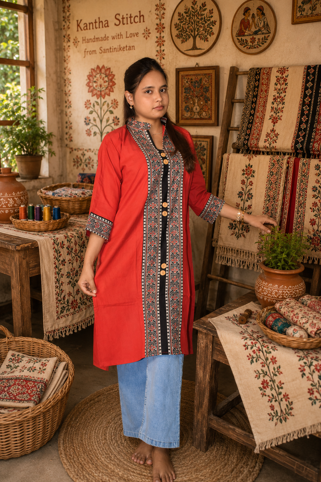 Women's Handmade Kantha Stitch Cotton Kurti