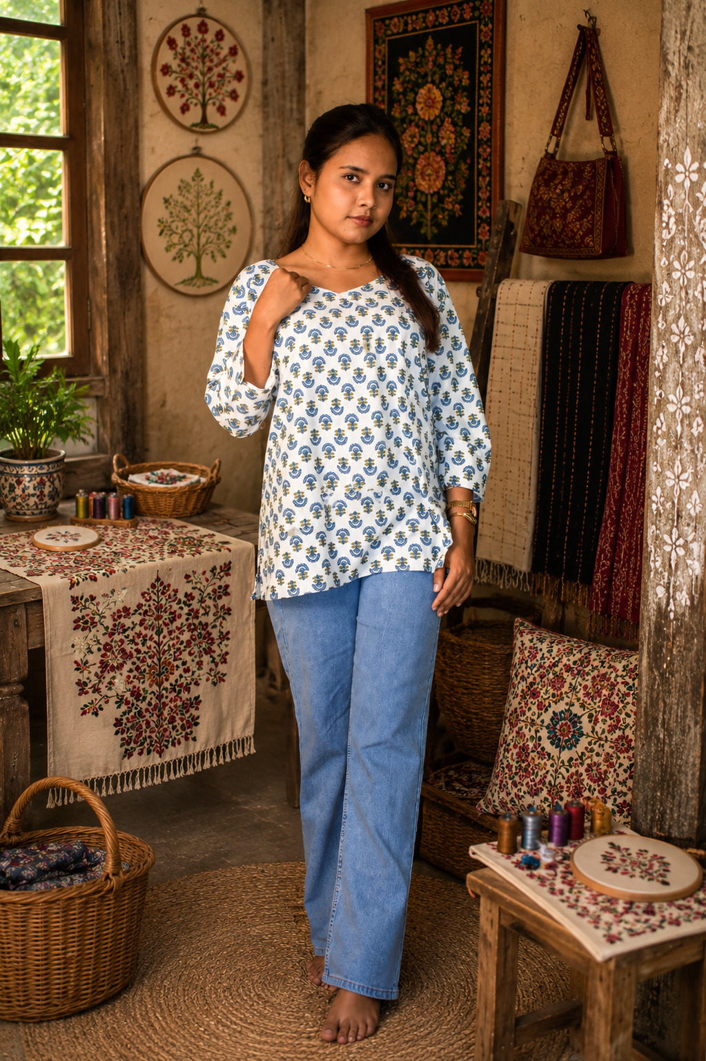 Women's Handmade Kantha Stitch Cotton Kurti