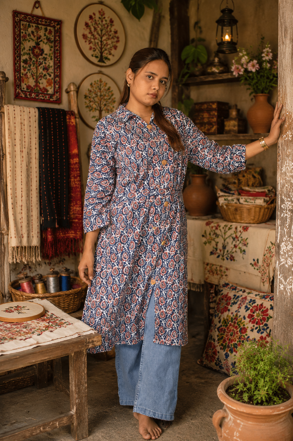 Women's Handmade Kantha Stitch Cotton Kurti
