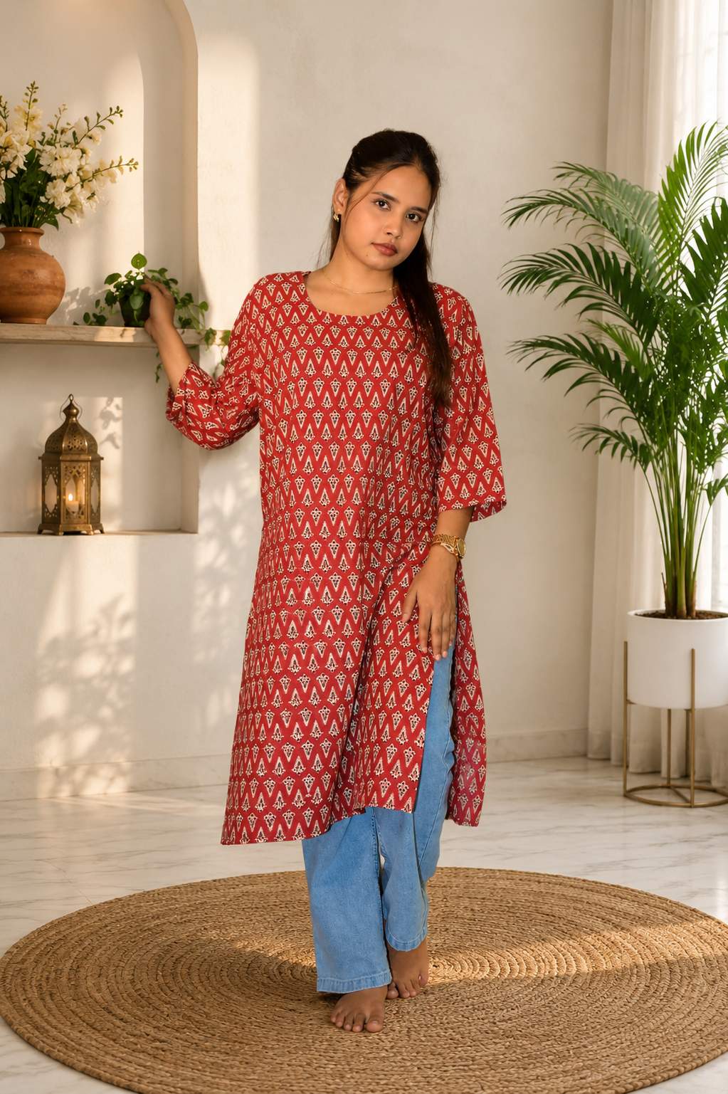 Women's Handmade Kantha Stitch Cotton Kurti