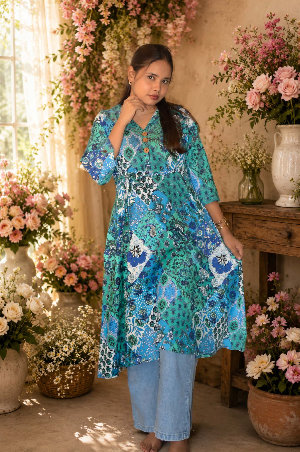 Women's Handmade Kantha Stitch Cotton Kurti