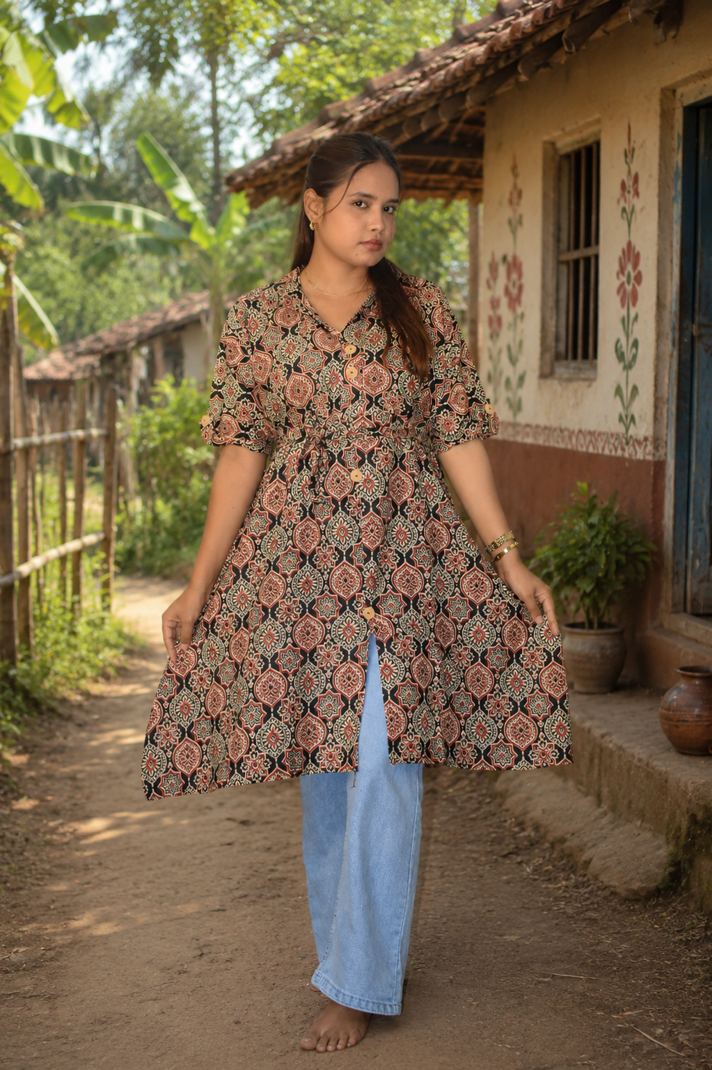 Women's Handmade Kantha Stitch Cotton Kurti