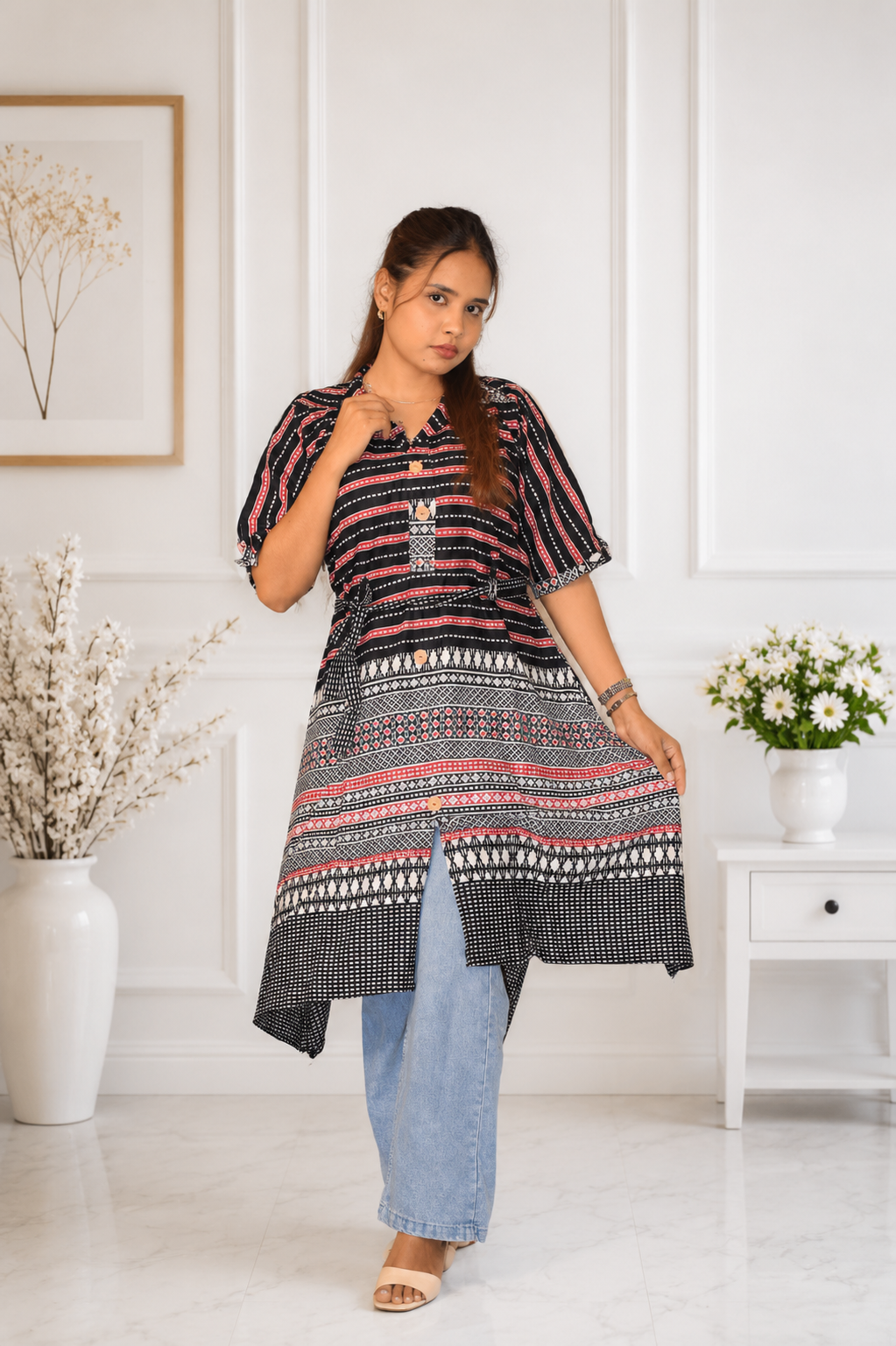 Women's Handmade Kantha Stitch Cotton Kurti