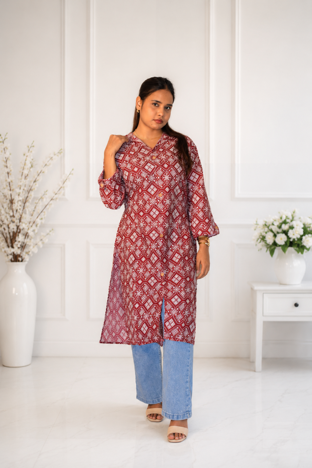 Women's Handmade Kantha Stitch Cotton Kurti