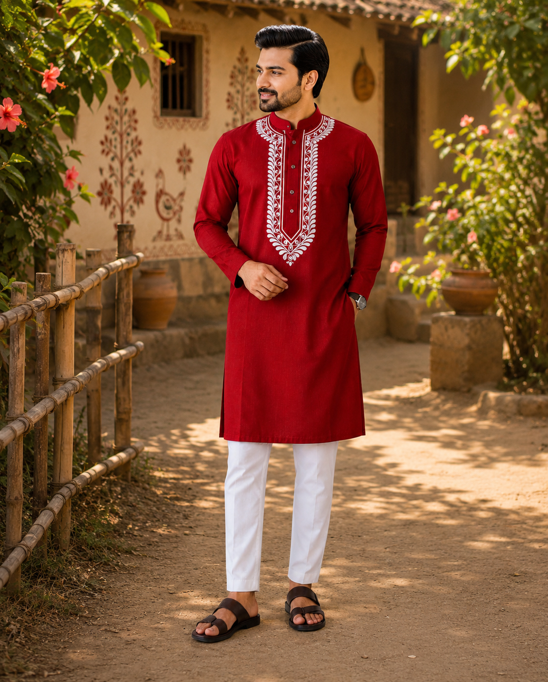 Handmade Pure Cotton Kanthastitch Punjabi