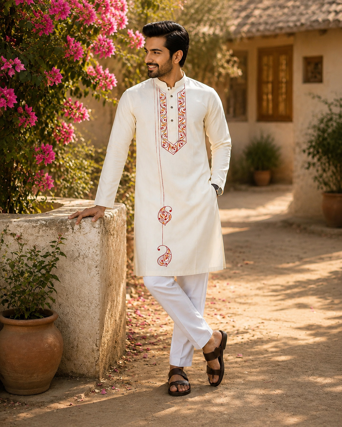 Handmade Pure Cotton Kanthastitch Punjabi