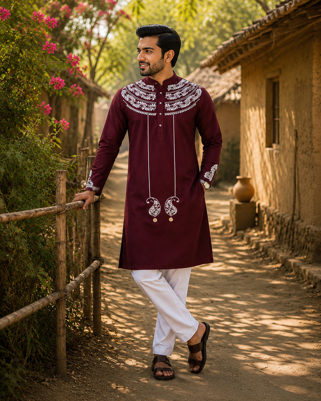 Handmade Pure Cotton Kanthastitch Punjabi