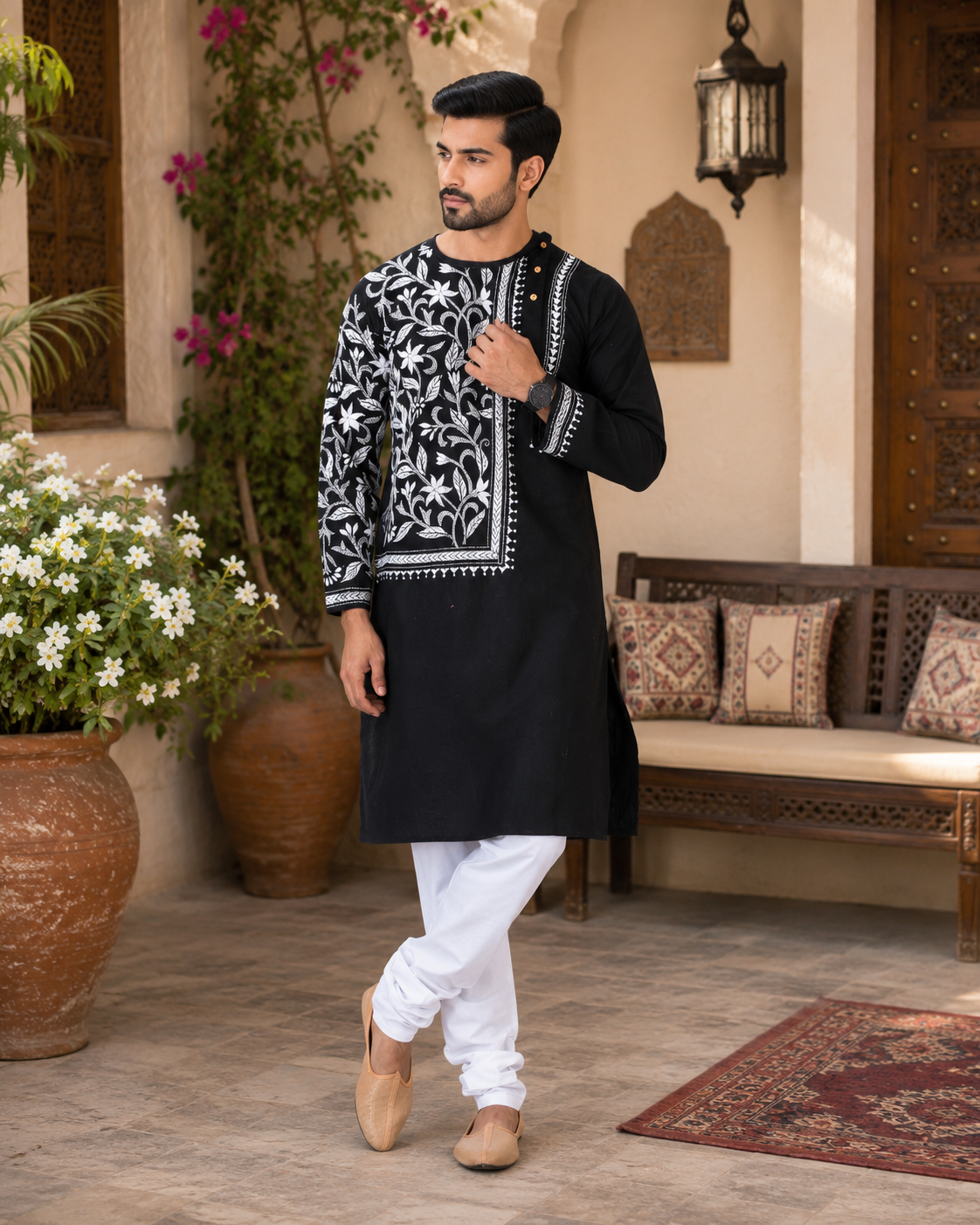 Handmade Pure Cotton Kanthastitch Punjabi