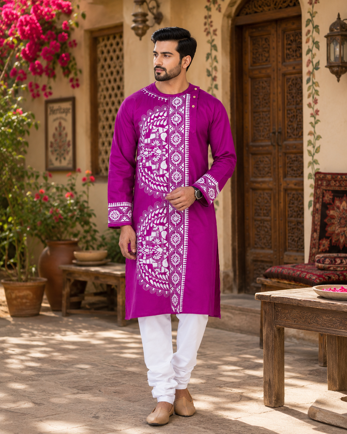 Handmade Pure Cotton Kanthastitch Punjabi