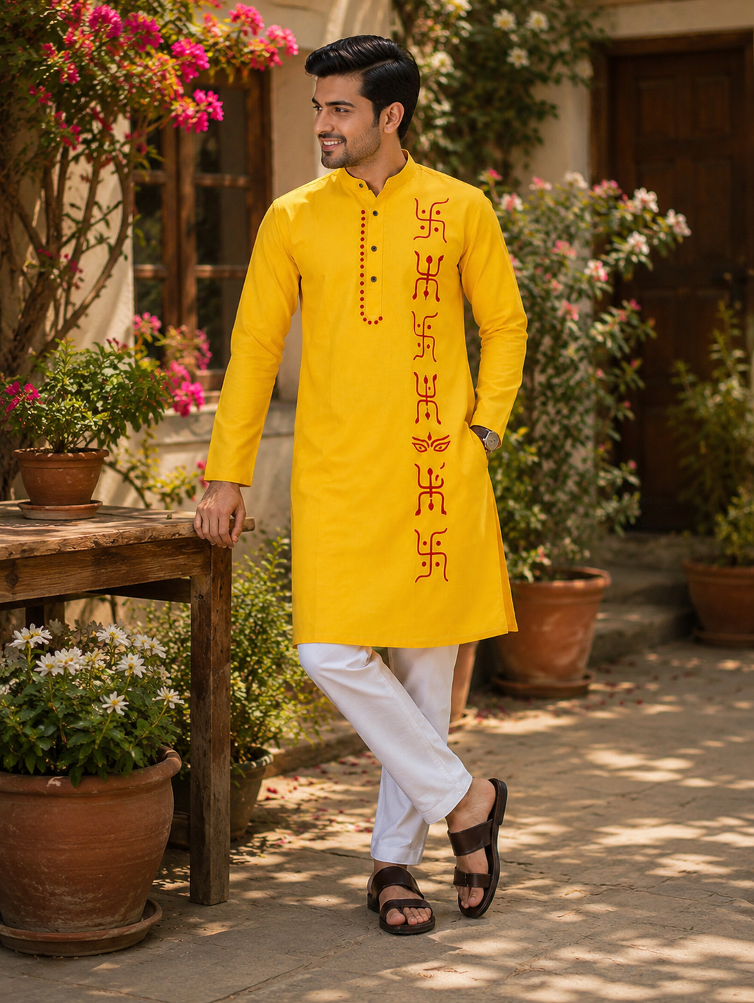 Handmade Pure Cotton Kanthastitch Punjabi