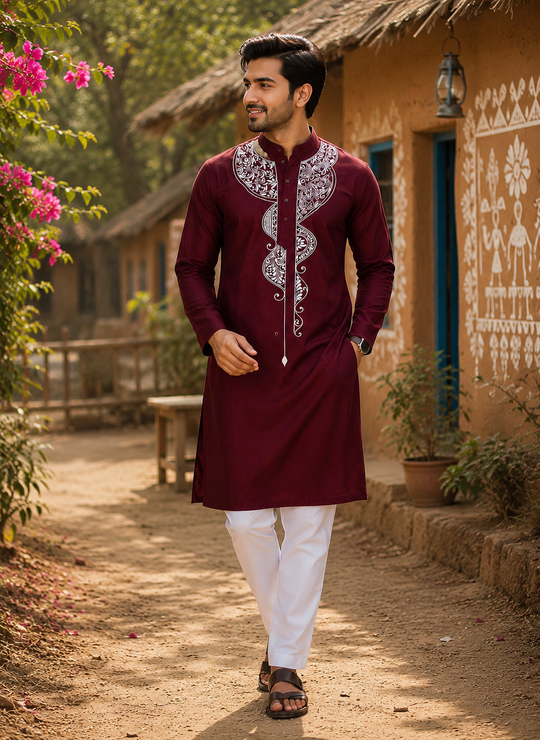 Handmade Pure Cotton Kanthastitch Punjabi
