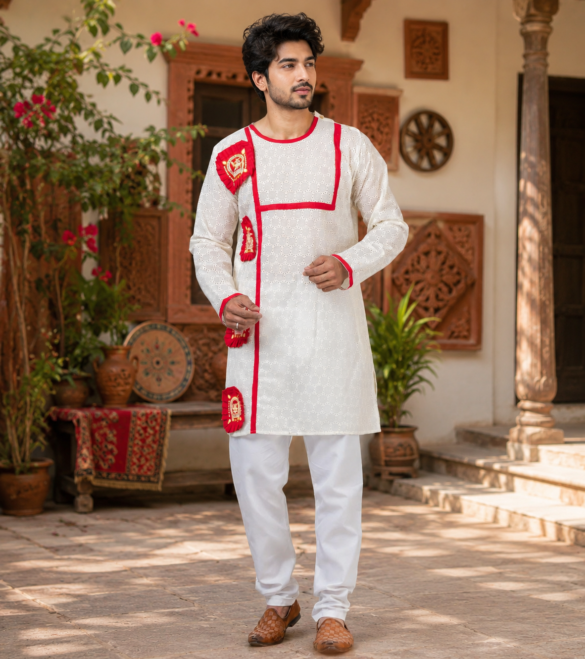 Handmade Pure Cotton Kanthastitch Punjabi