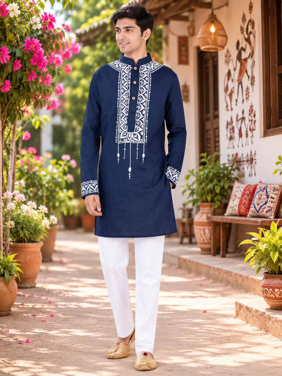 Handmade Pure Cotton Kanthastitch Punjabi