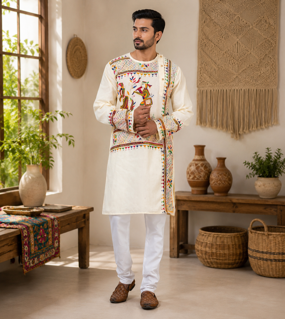 Handmade Pure Cotton Kanthastitch Punjabi