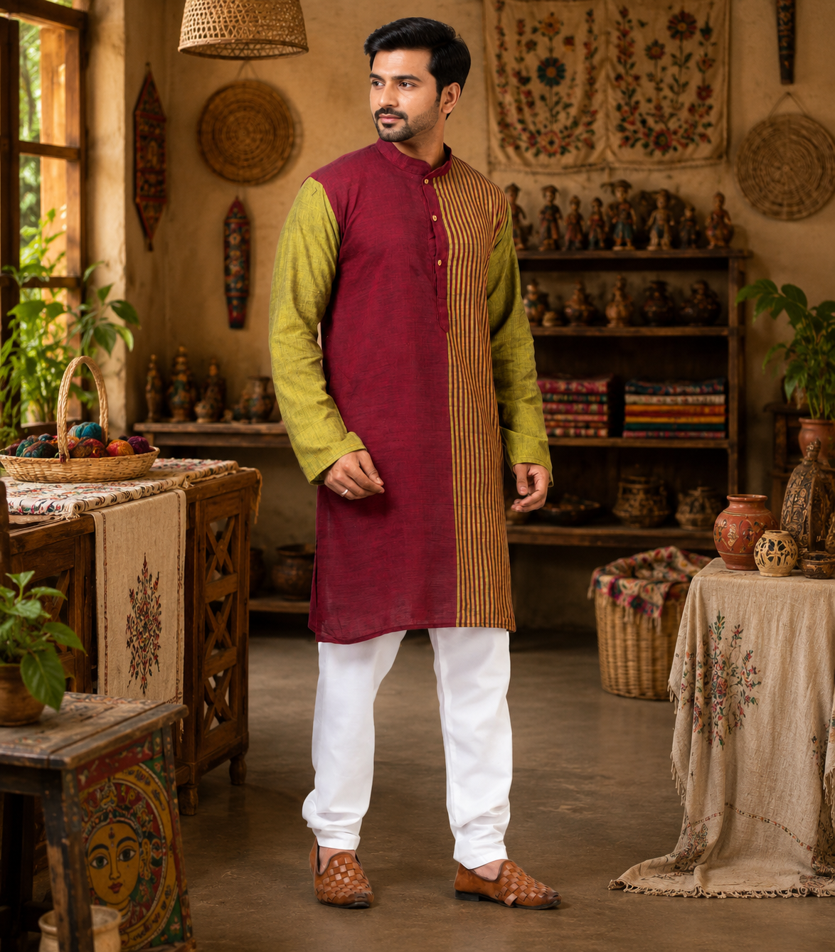 Handmade Pure Cotton Kanthastitch Punjabi