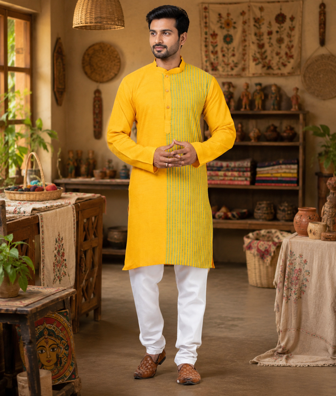 Handmade Pure Cotton Kanthastitch Punjabi