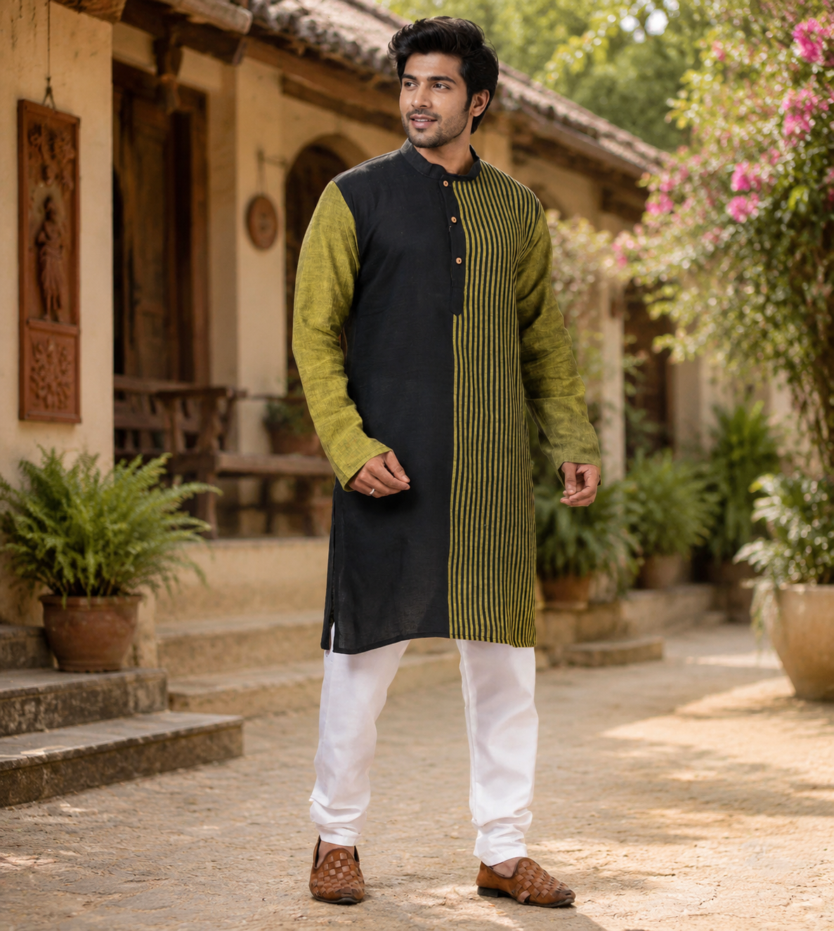 Handmade Pure Cotton Kanthastitch Punjabi