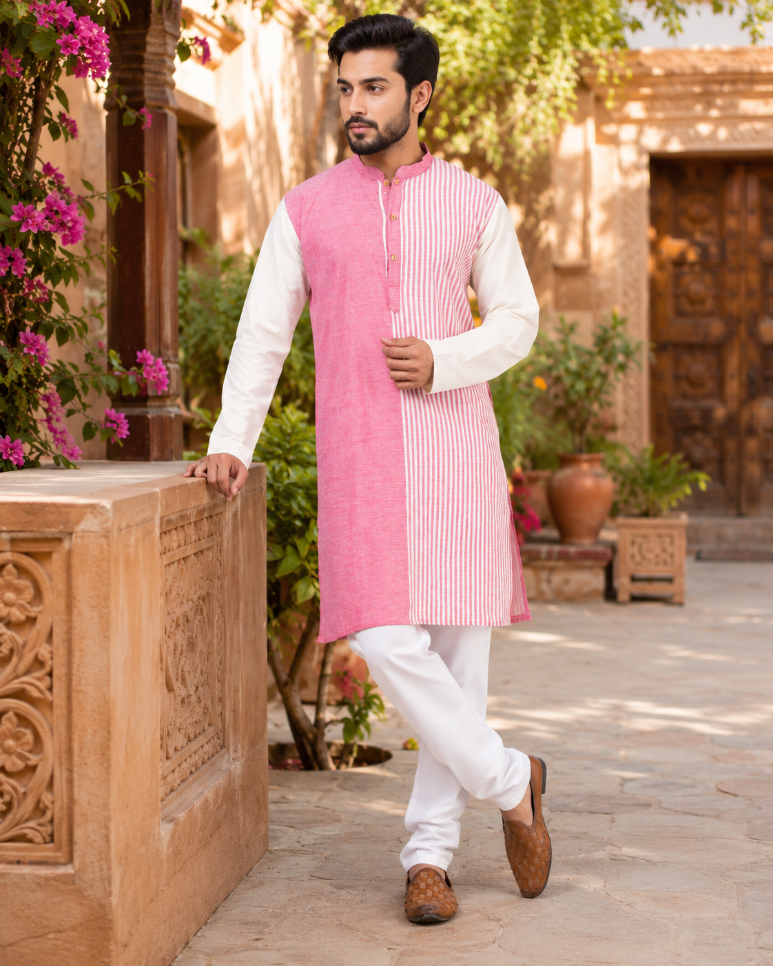 Handmade Pure Cotton Kanthastitch Punjabi