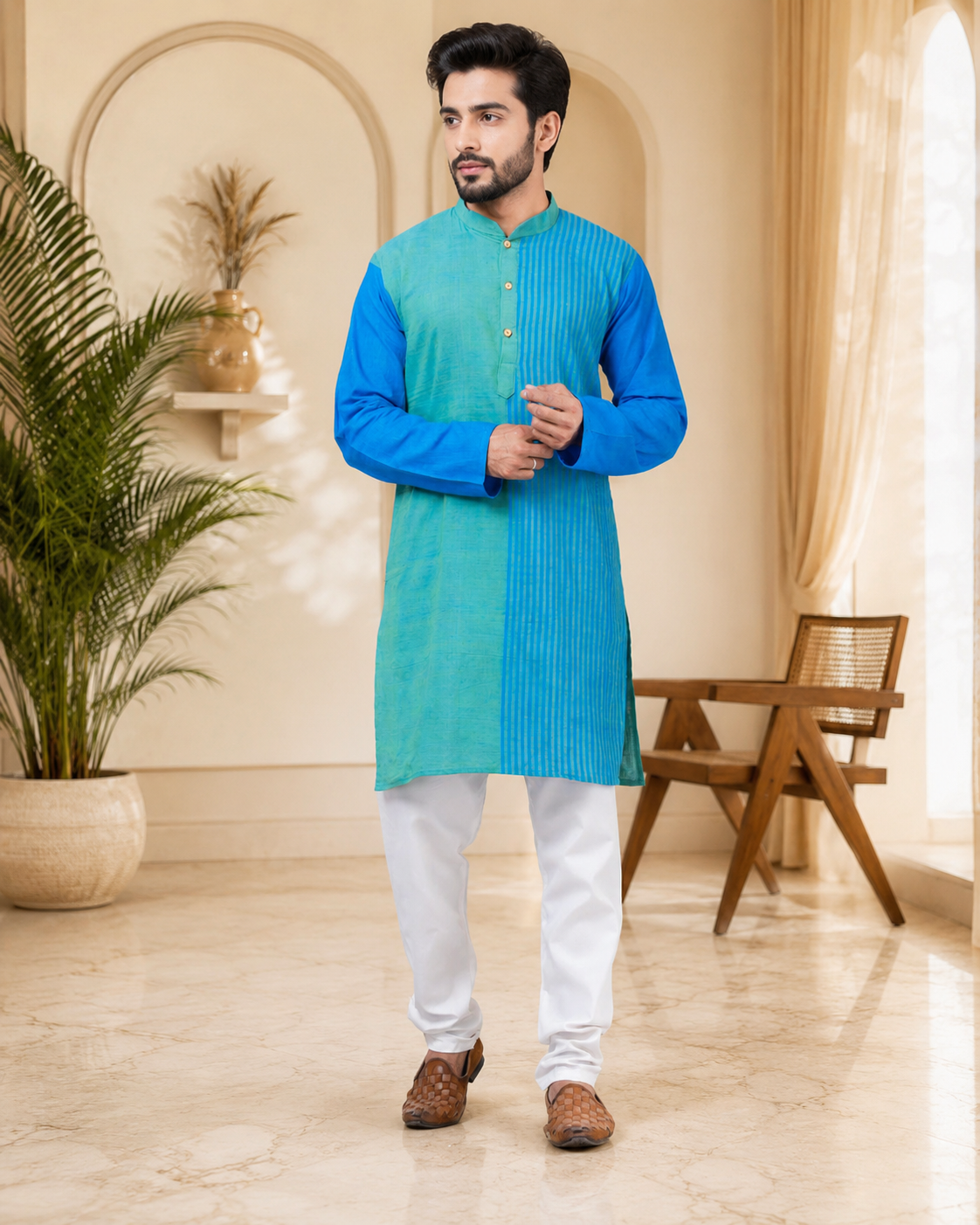 Handmade Pure Cotton Kanthastitch Punjabi