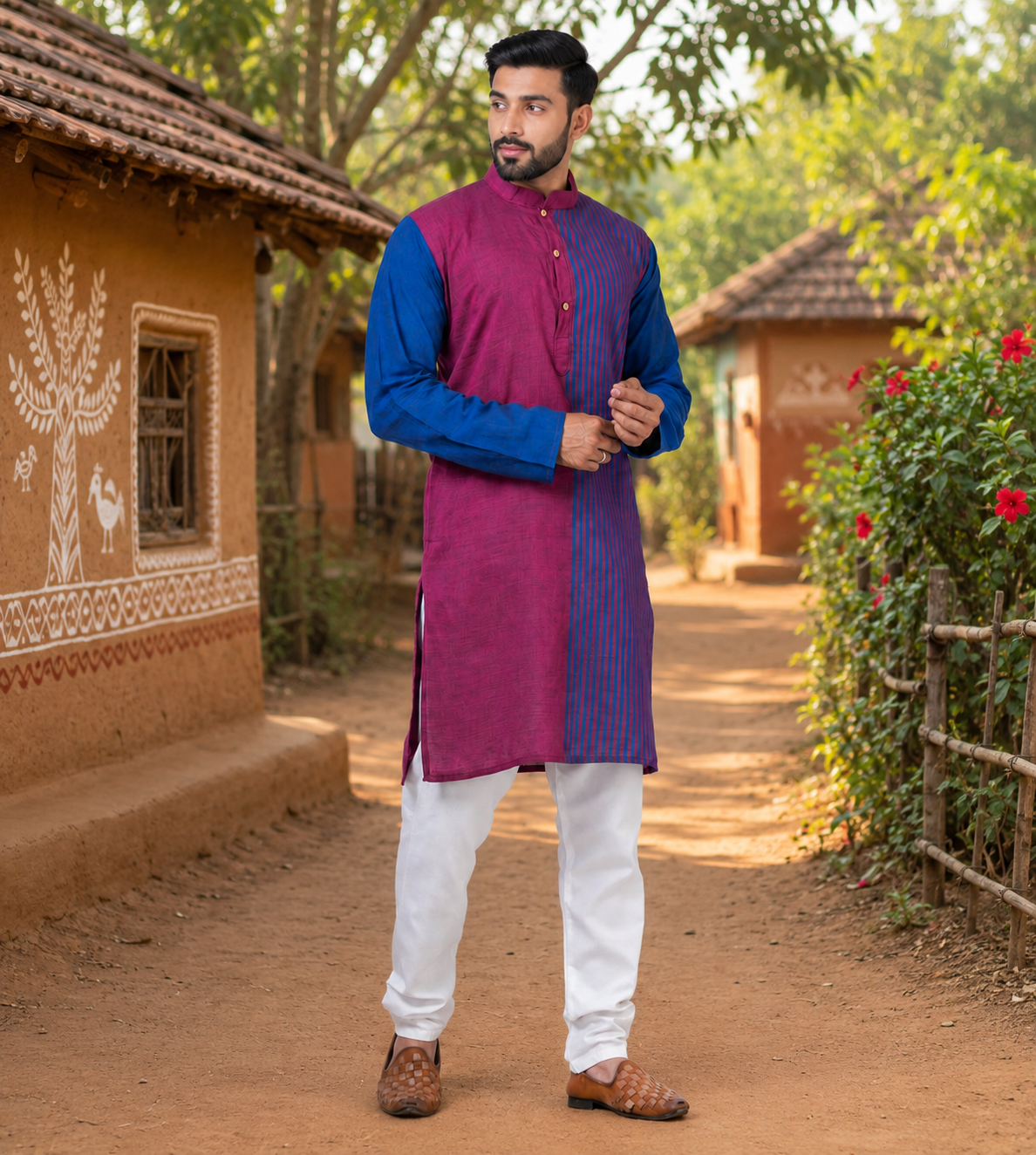 Handmade Pure Cotton Kanthastitch Punjabi