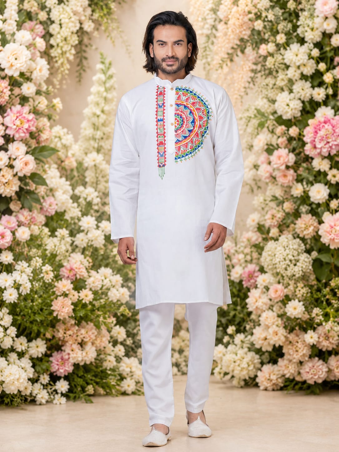 Handmade Pure Cotton Kanthastitch Punjabi