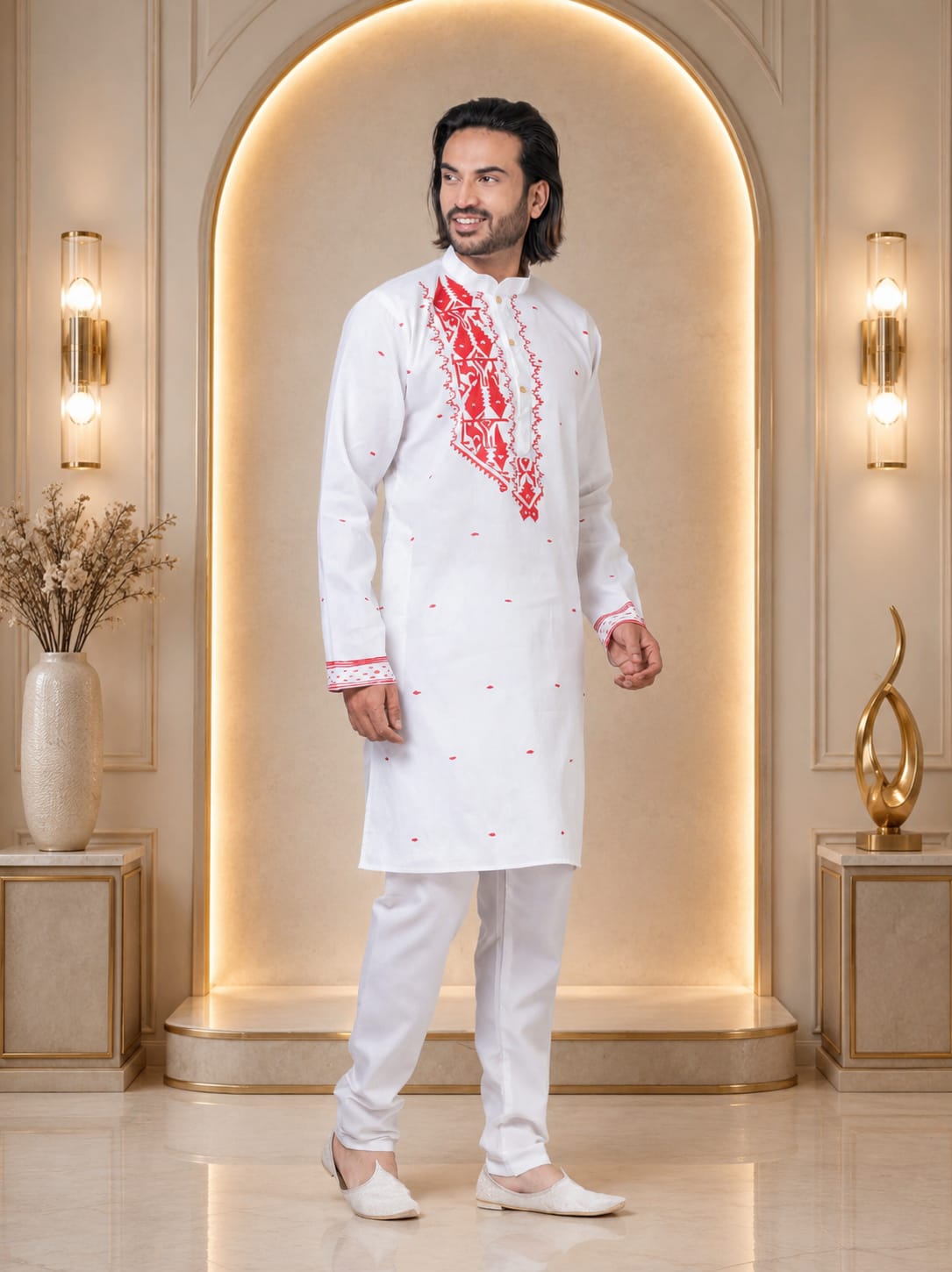 Handmade Pure Cotton Kanthastitch Punjabi