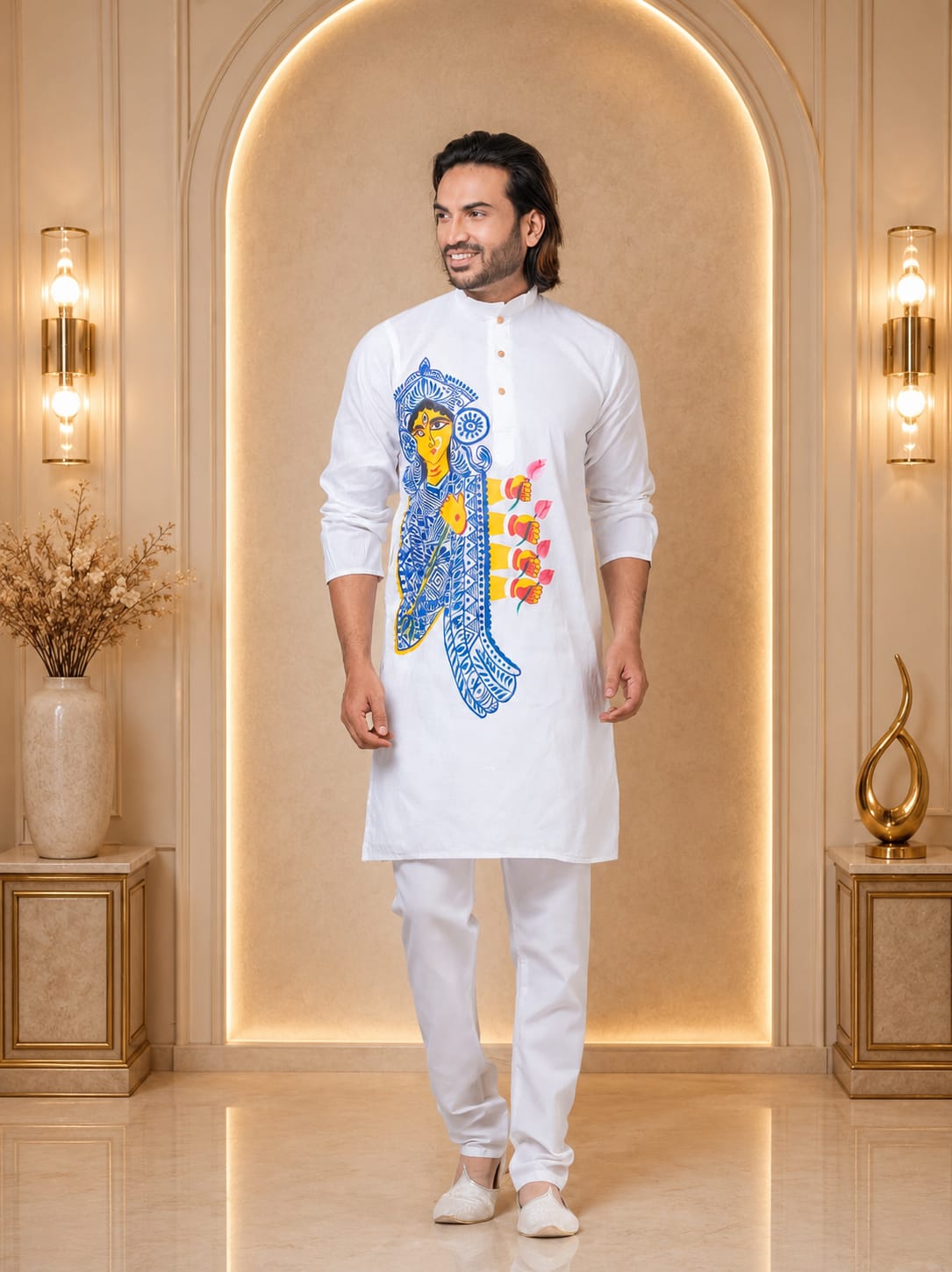 Handmade Pure Cotton Kanthastitch Punjabi