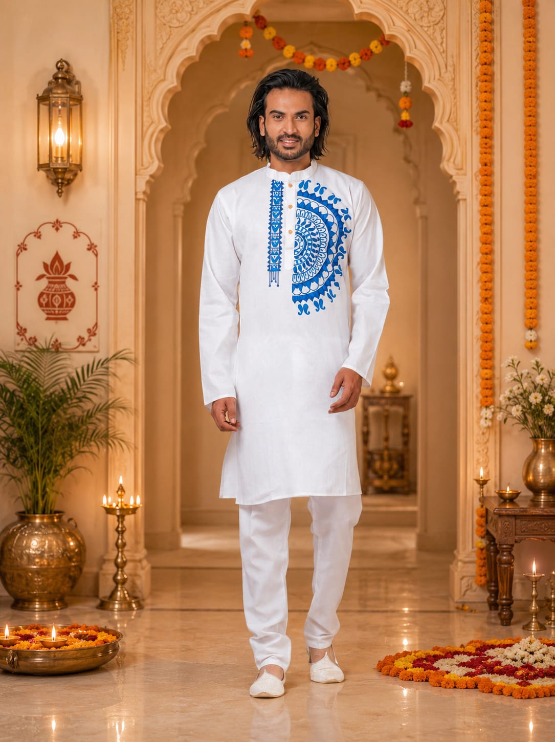 Handmade Pure Cotton Kanthastitch Punjabi