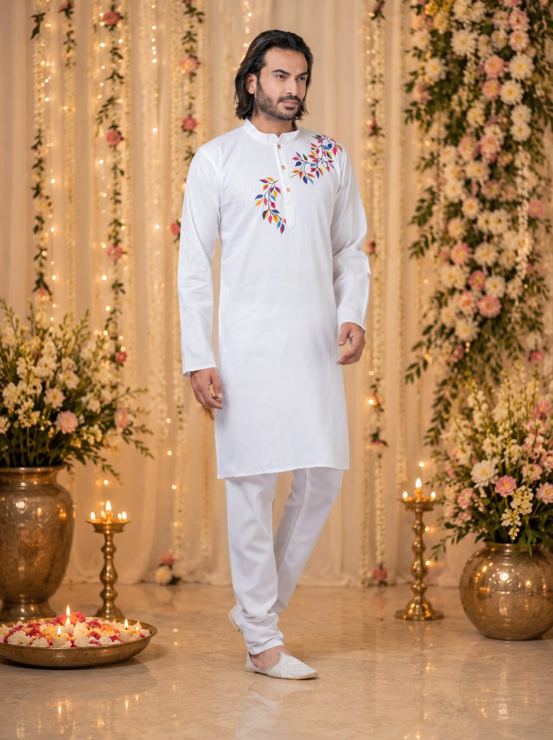 Handmade Pure Cotton Kanthastitch Punjabi