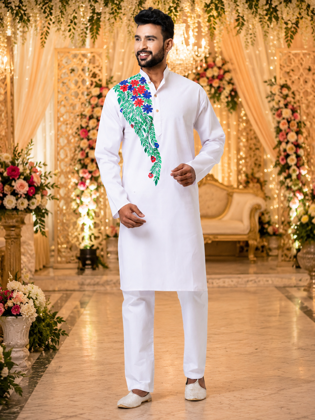 Handmade Pure Cotton Kanthastitch Punjabi