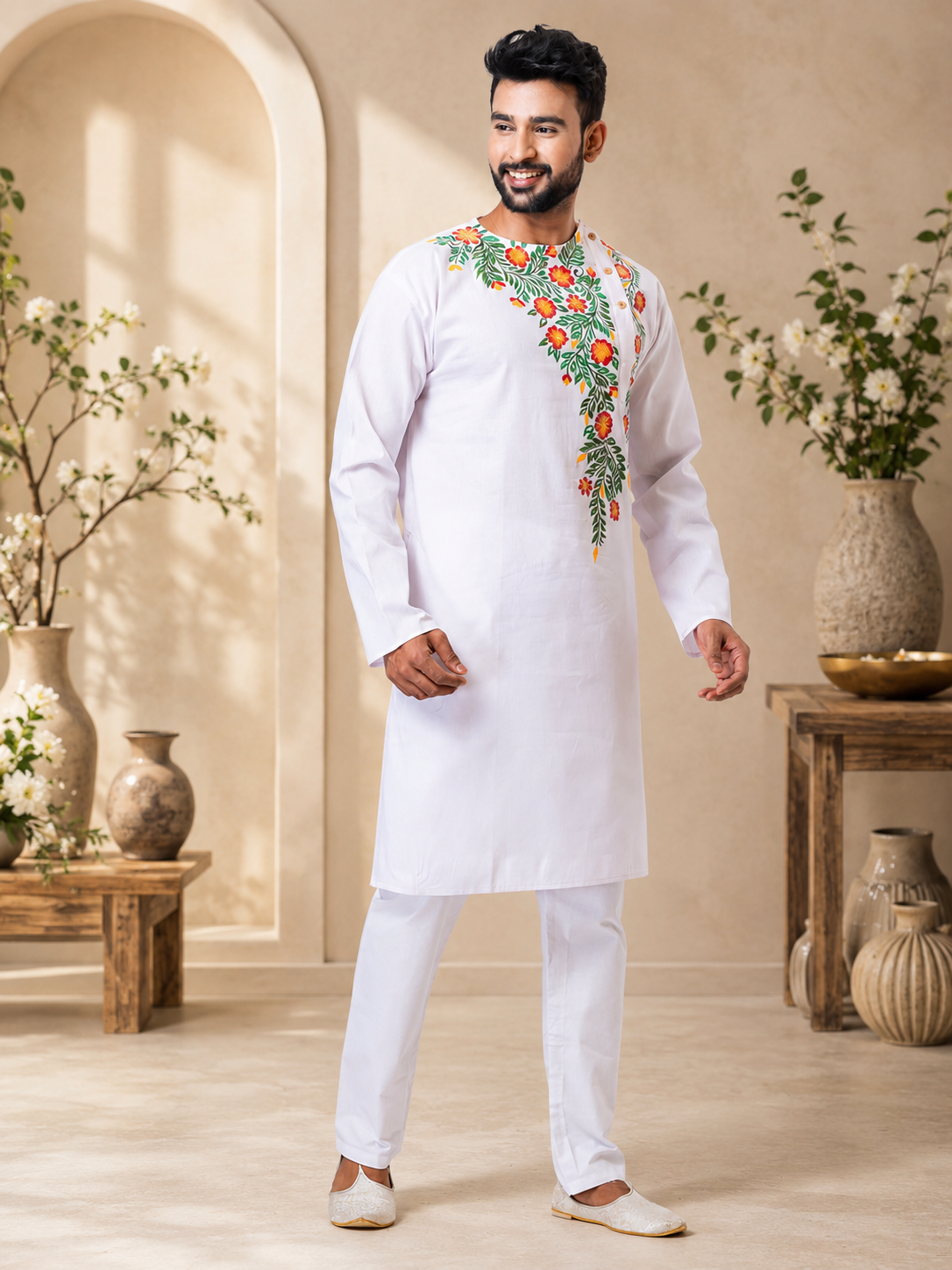 Handmade Pure Cotton Kanthastitch Punjabi