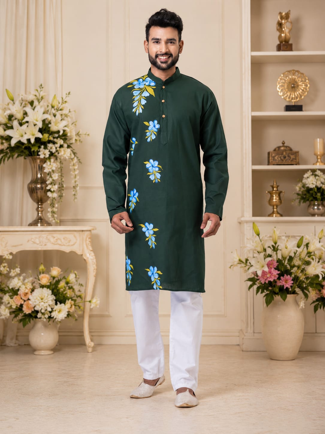 Handmade Pure Cotton Kanthastitch Punjabi
